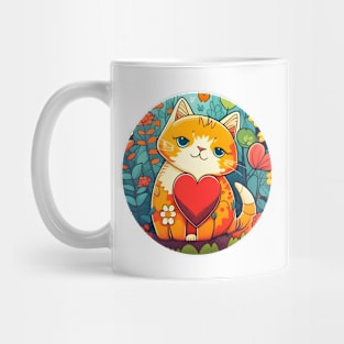 Cat Heart With Bright Eyed Orange Kitty In The Garden - Funny Cats Mug